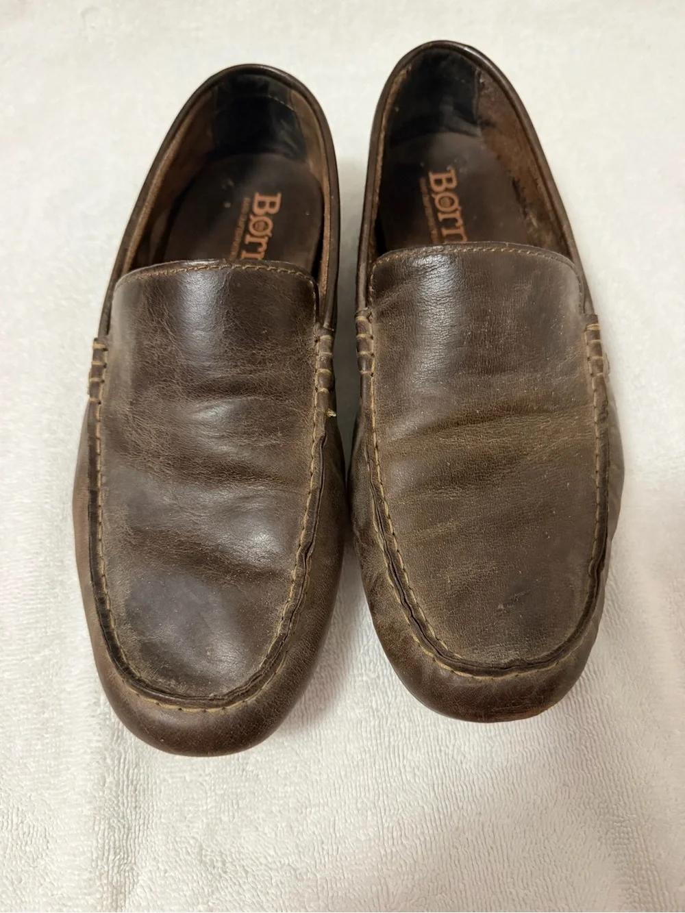 Born Dark Brown Leather Moc Toe Slip-On Loafers